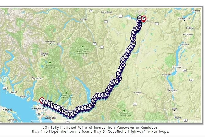 Smartphone Audio Driving Tour between Kamloops and Vancouver - Coquihalla Canyon and the high mountain road